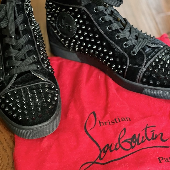 COPY - Christian Louboutin Louis Orlato Suede High-Top Sneakers - Black US Size… - Picture 6 of 6